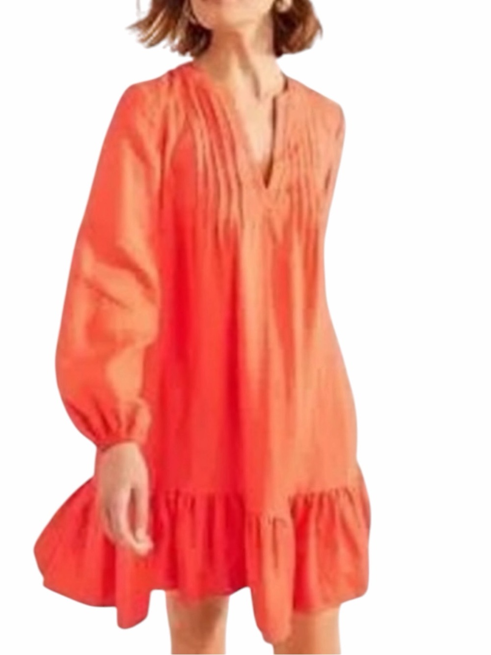 Boden Linen Blend Pintuck Ruffle Tunic Dress Size 14R - Picture 3 of 8